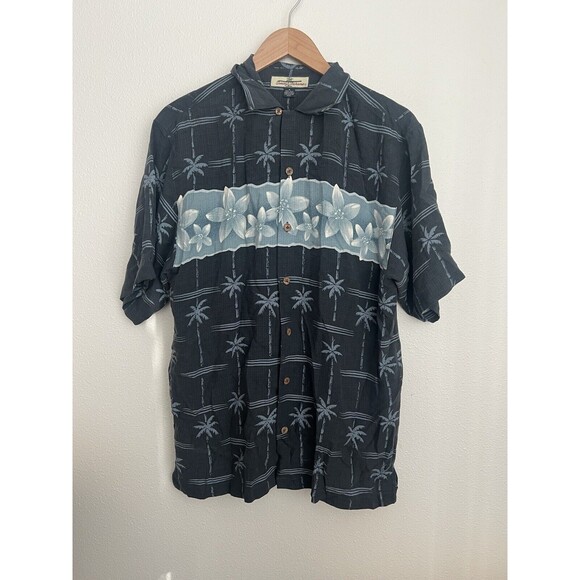 Tommy Bahama Other - Tommy Bahama Shirt S Blue Silk Palm Tree Textured Hawaiian Button Up Vacation